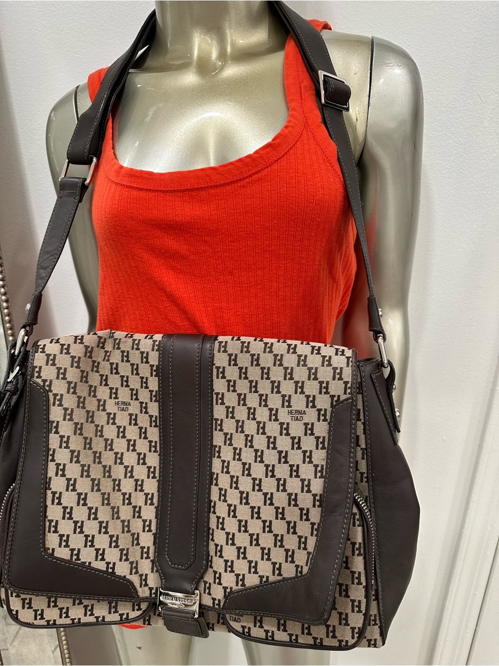 Monogram Canvas Crossbody Shoulder Bag in Beige and Brown hermatiad NY